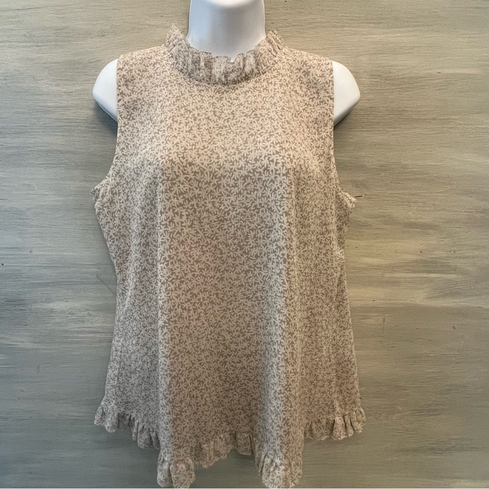 Ann Taylor Factory‎ Beige White Floral Print Tank Top Blouse Size Medium GC